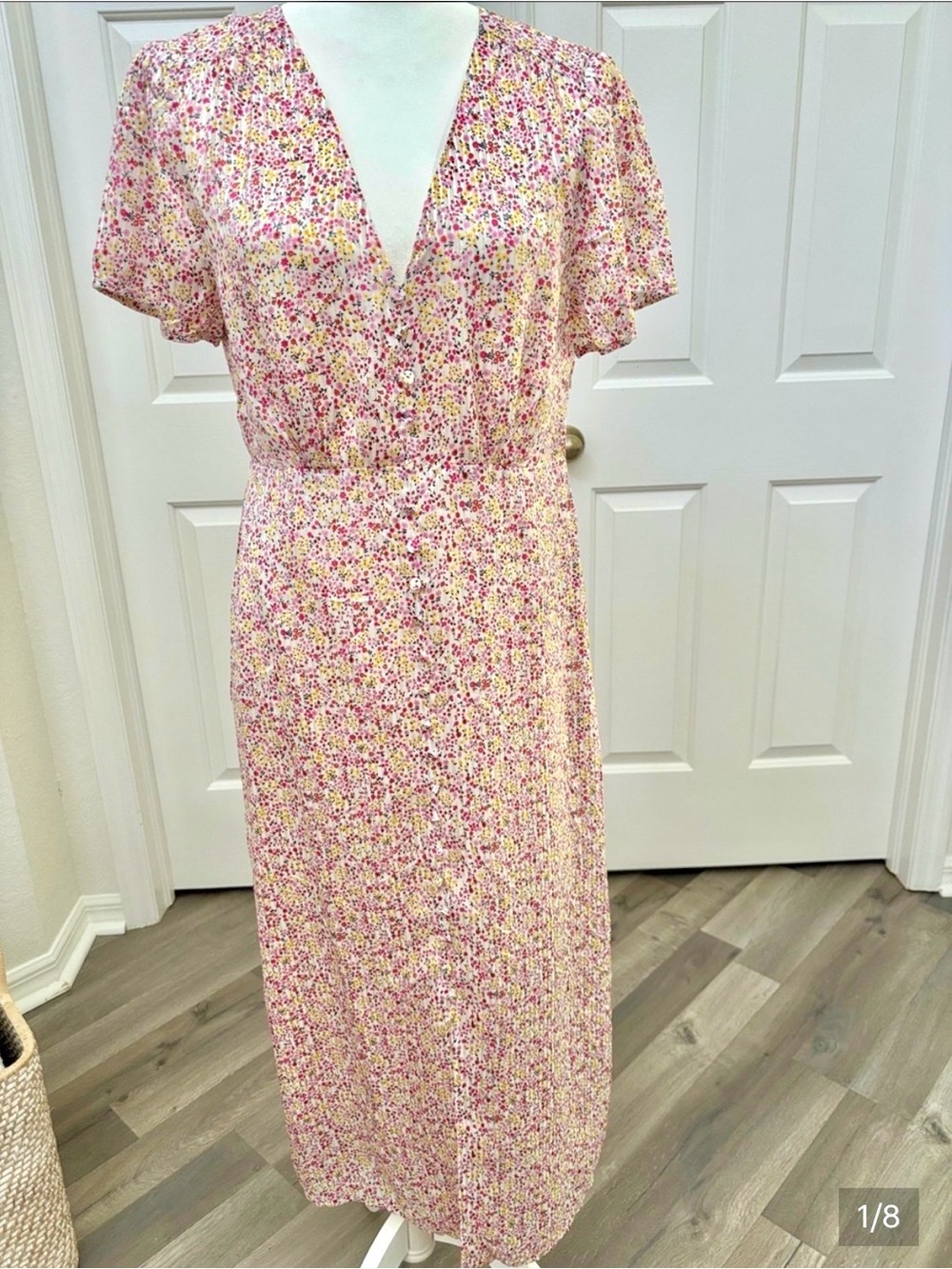 J Crew Floral V-Neck Maxi Dress in Pink
